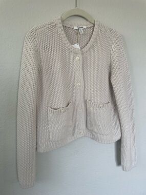 Splendid Light Cream Textured Button-Up Cardigan